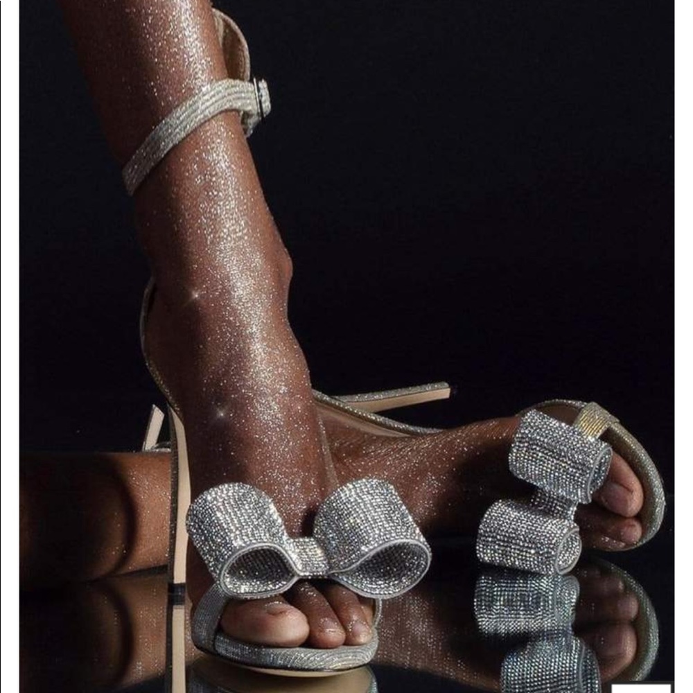 Rhinestone beaded high heeled shoes